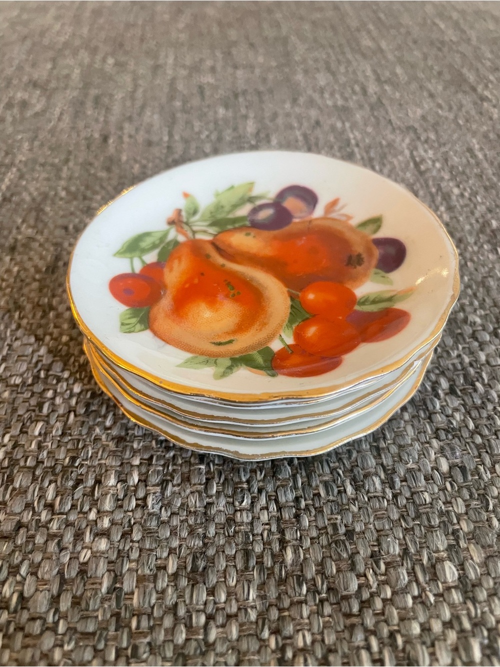 Porcelain Fruit Accent Coasters with Gold Trim